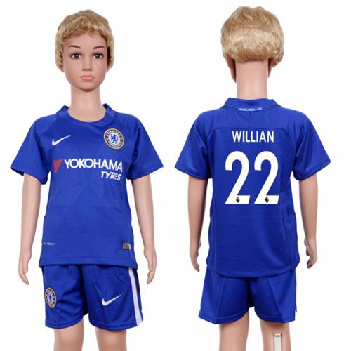 Chelsea #22 Willian Blue Home Kid Soccer Club Jersey